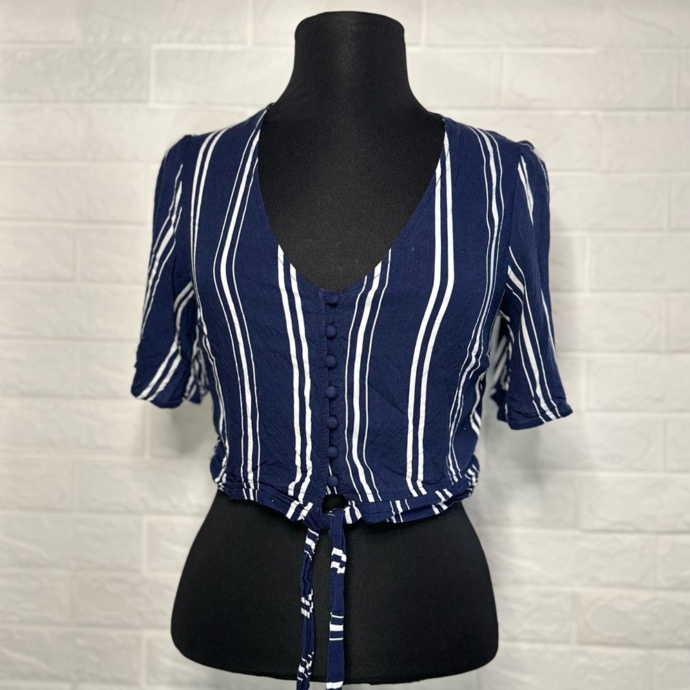 Striped Button‑Front Tie Crop Top